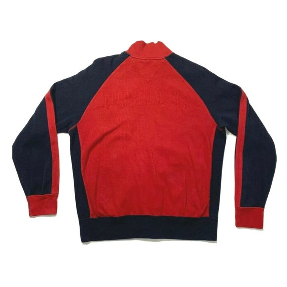 Tommy Hilfiger Crest Spell Out Jacket Full Zip Sweatshirt Cotton Red Blue L Mint - Picture 6 of 12